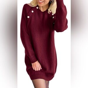 PrettyGarden | Women’s Wine Crewneck Pullover Knit Sweater Dress | Sz Large NWOT